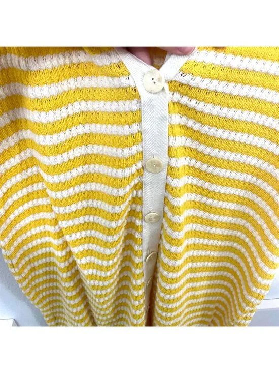 MNG Yellow Stripe Knit Button Front Midi Dress Size 14 - Picture 3 of 8